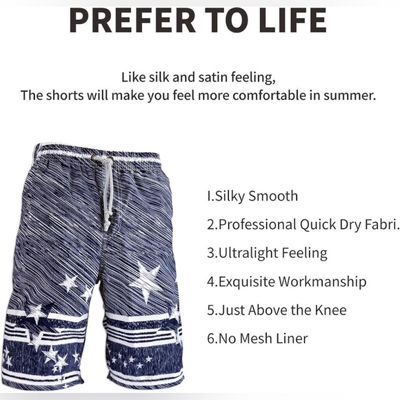 PREFER TO LIFE Men's Board Shorts Quick Dry Beach Bermuda Swimming Shorts - Picture 3 of 5